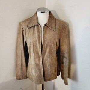Jacqueline ferrar genuine leather tan jacket women's size large